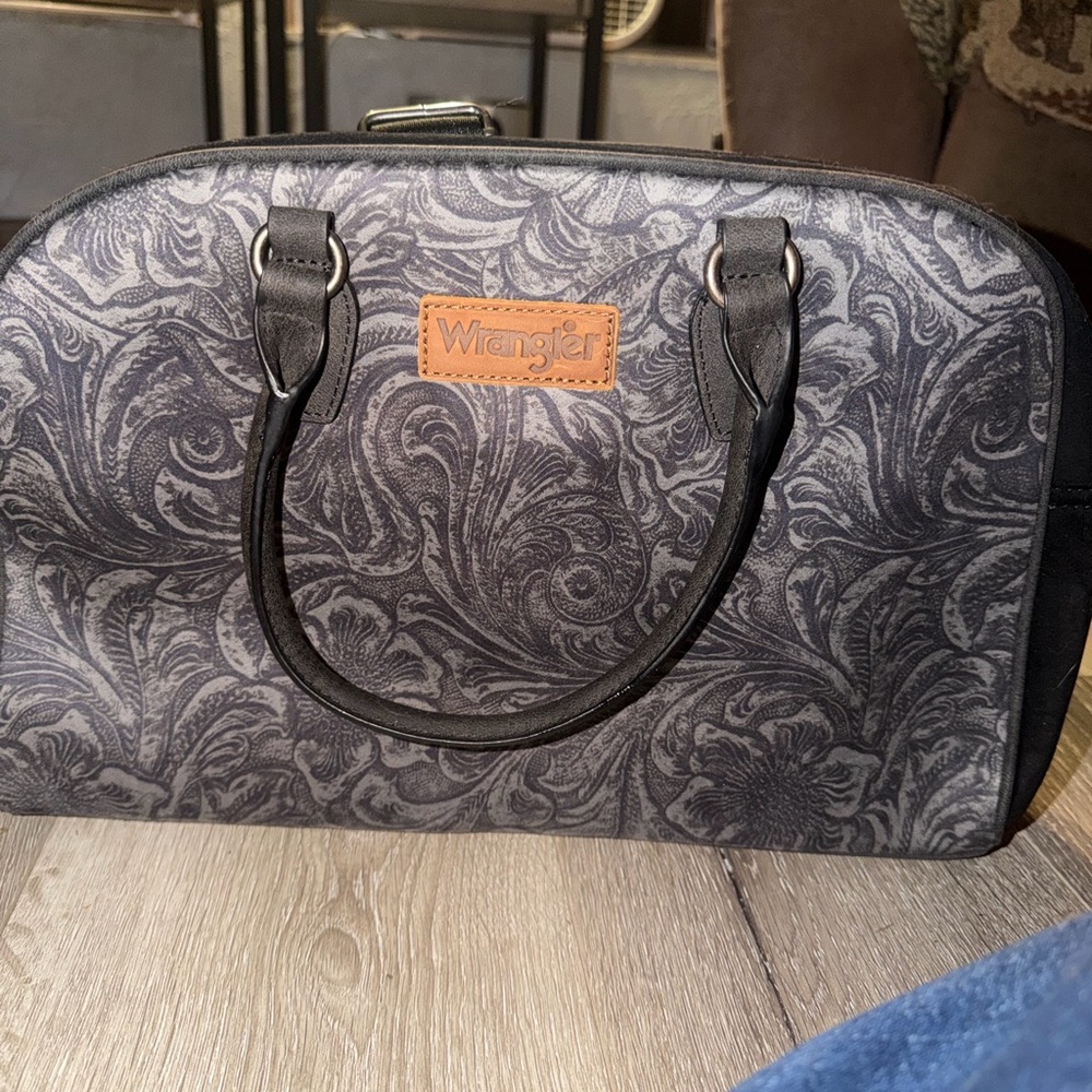 Wrangler Gray Paisley Duffel with Tan Logo Patch